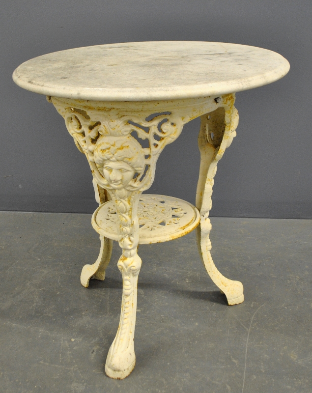 Appraisal: - Cast iron Victorian marble top garden table h x