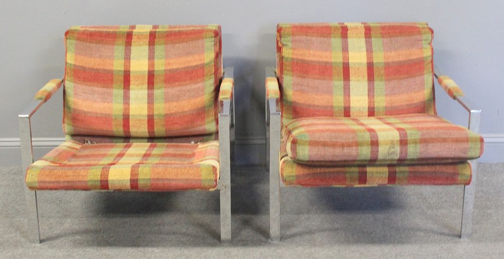 Appraisal: MIDCENTURY Pair Of Upholstered Chrome Chairs From a New Jersey