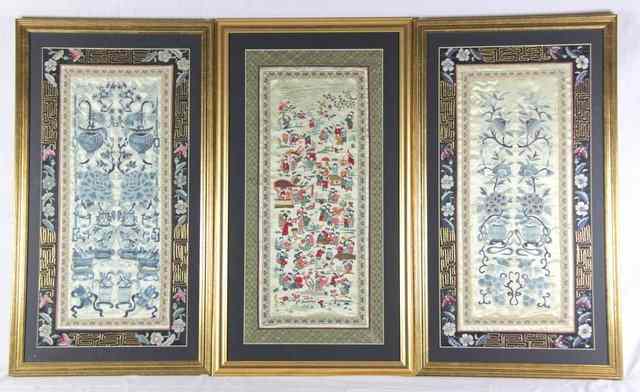 Appraisal: A collection of eight Chinese needlework pictures sewn with flowers