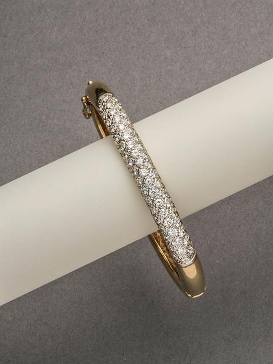 Appraisal: Tested -Karat Yellow-Gold and Diamond Bangle Bracelet The top portion