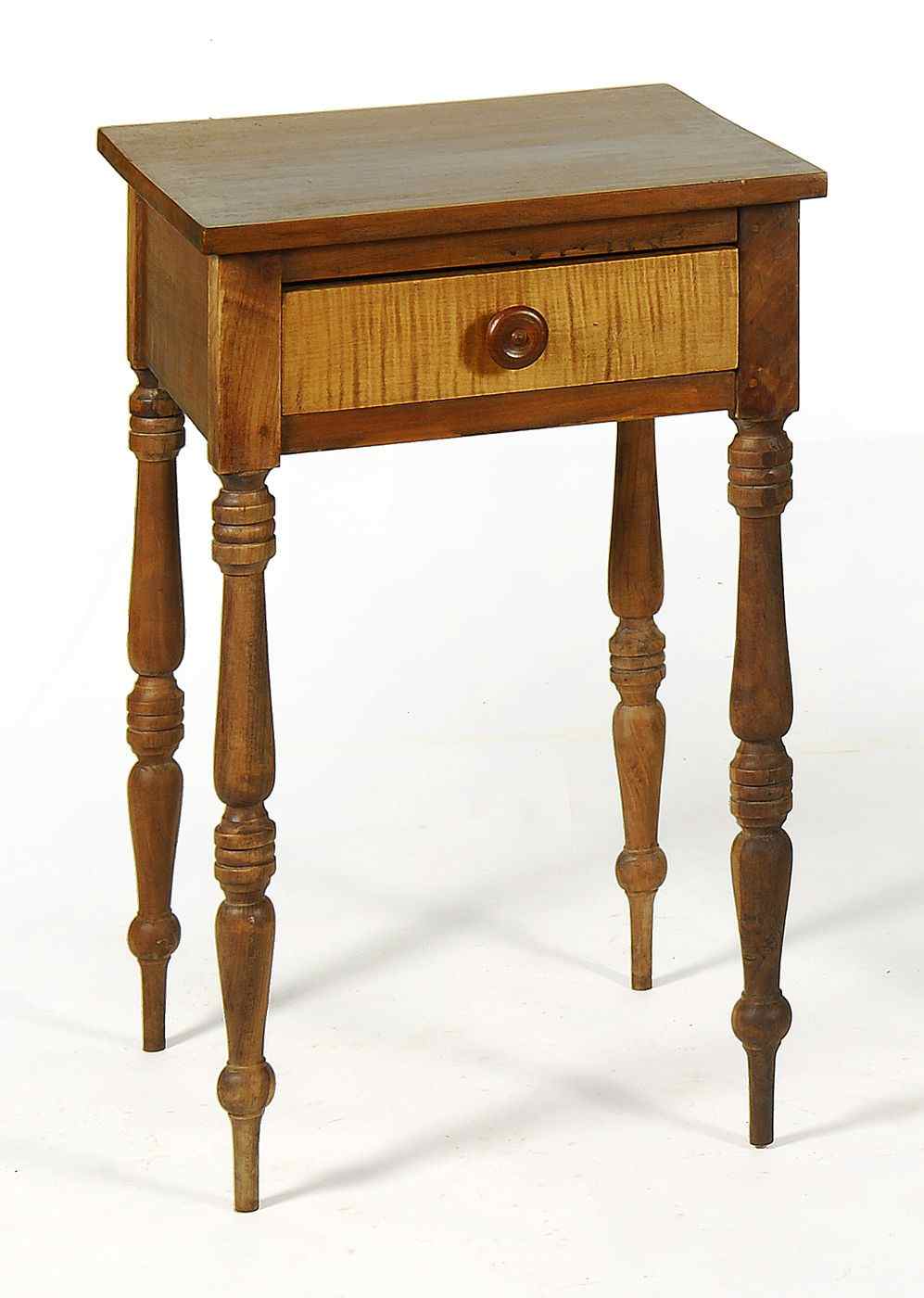 Appraisal: ANTIQUE AMERICAN SHERATON ONE-DRAWER STANDCirca In cherry with tiger maple