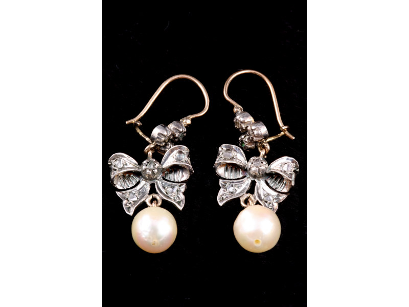 Appraisal: Pair of Georgian Pearl Diamond Dangle Earrings silver topped k