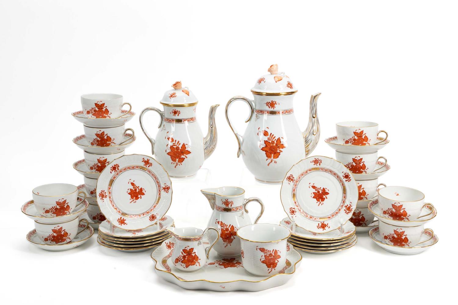 Appraisal: PC HEREND RUST CHINESE BOUQUET COFFEE SERVICE Herend Hungarian forty-four