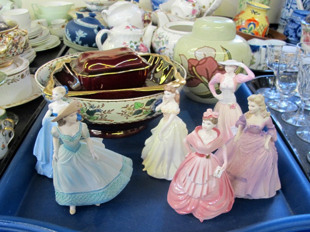 Appraisal: Tray of six Coalport figures Carlton Ware ginger jar Maling