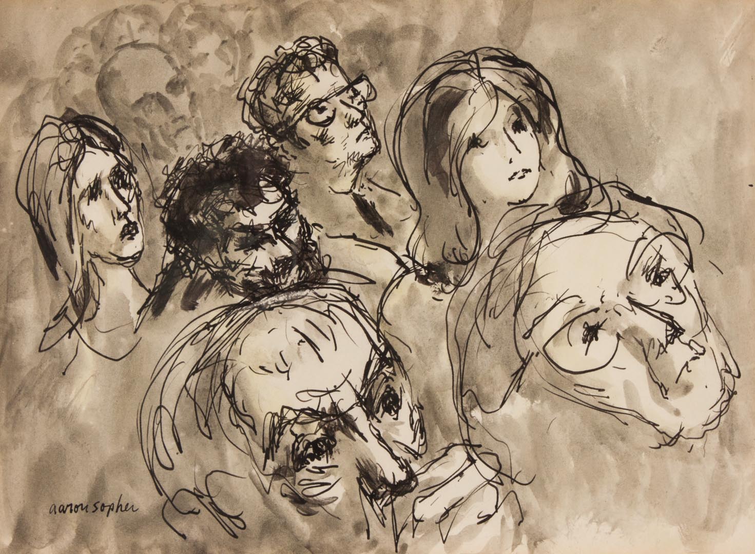 Appraisal: Aaron Sopher Audience pen and ink with wash American -