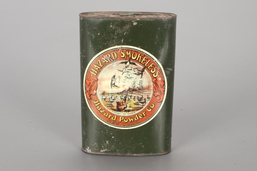 Appraisal: in tall Oval tin with front label Hazard Smokeless Hazard