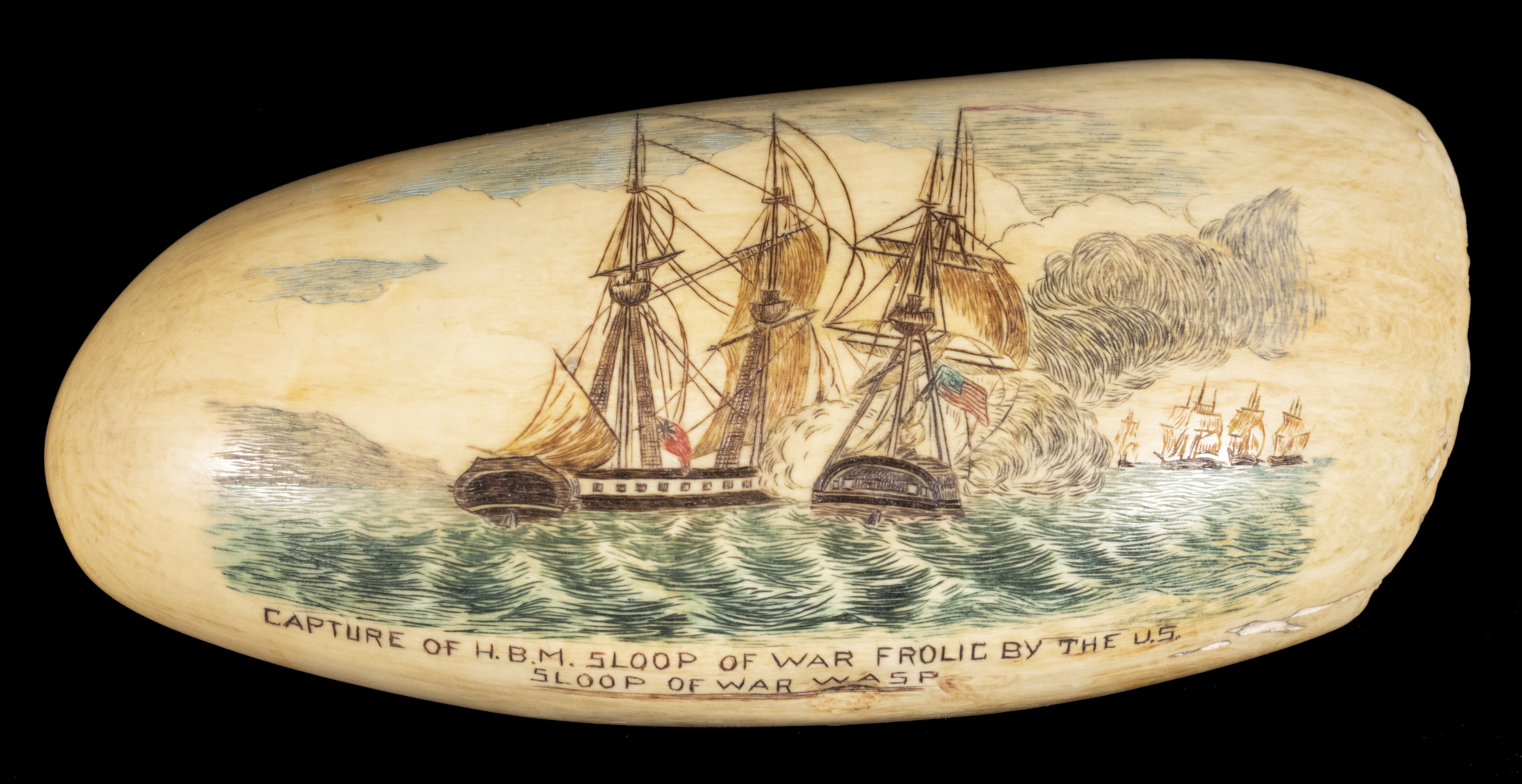 Appraisal: SCRIMSHAW SPERM WHALE TOOTH Capture of H B M Sloop