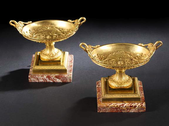 Appraisal: Good Pair of French Gilt-Bronze Two-Handled Ovoid Garniture Coupes first