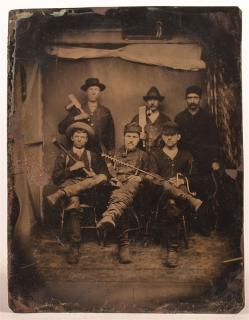 Appraisal: th Century Tin Type Photograph Depicting Six Men Holding Logging