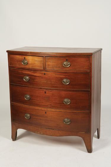 Appraisal: A GEORGE III MAHOGANY BOW FRONT CHEST OF DRAWERS with