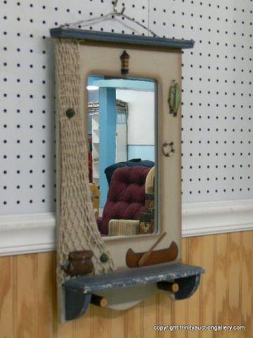 Appraisal: Nautical Theme Wall Mirror - Hat Rack - Solid wood