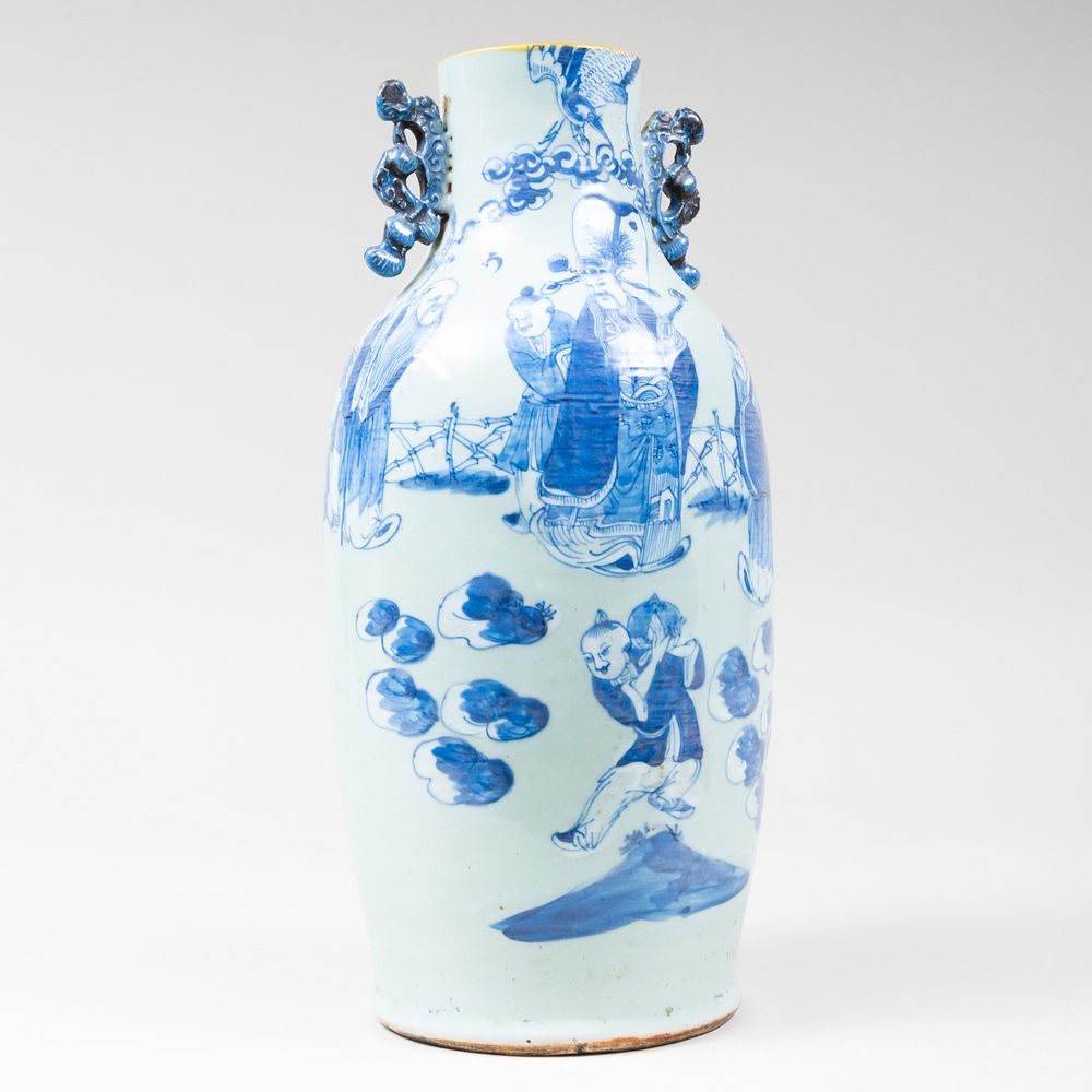 Appraisal: Chinese Celadon Ground Blue and White Decorated Porcelain Vase x