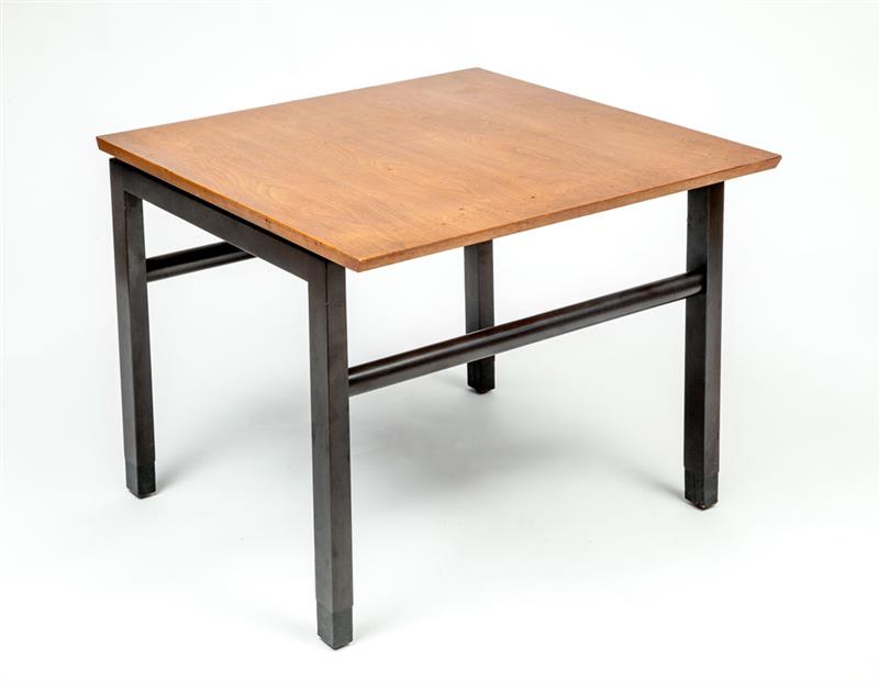 Appraisal: DUNBAR SIDE TABLE Walnut and ebonized wood metal tag x