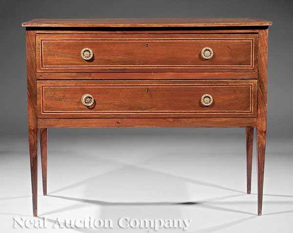 Appraisal: A Neoclassical-Style Mahogany Inlaid Commode rectangular top over two drawers