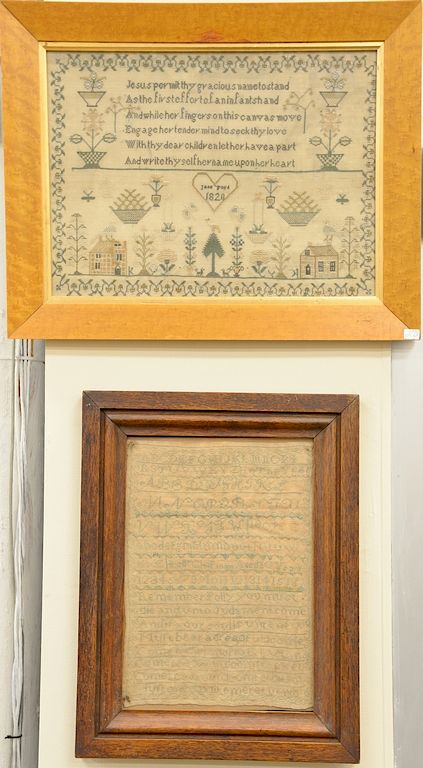 Appraisal: Two framed needlework samplers Jane Ford along with Alphabet sample