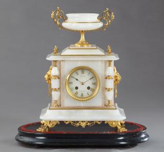 Appraisal: French Gilt Bronze Mounted Alabaster Mantel Clock c time and