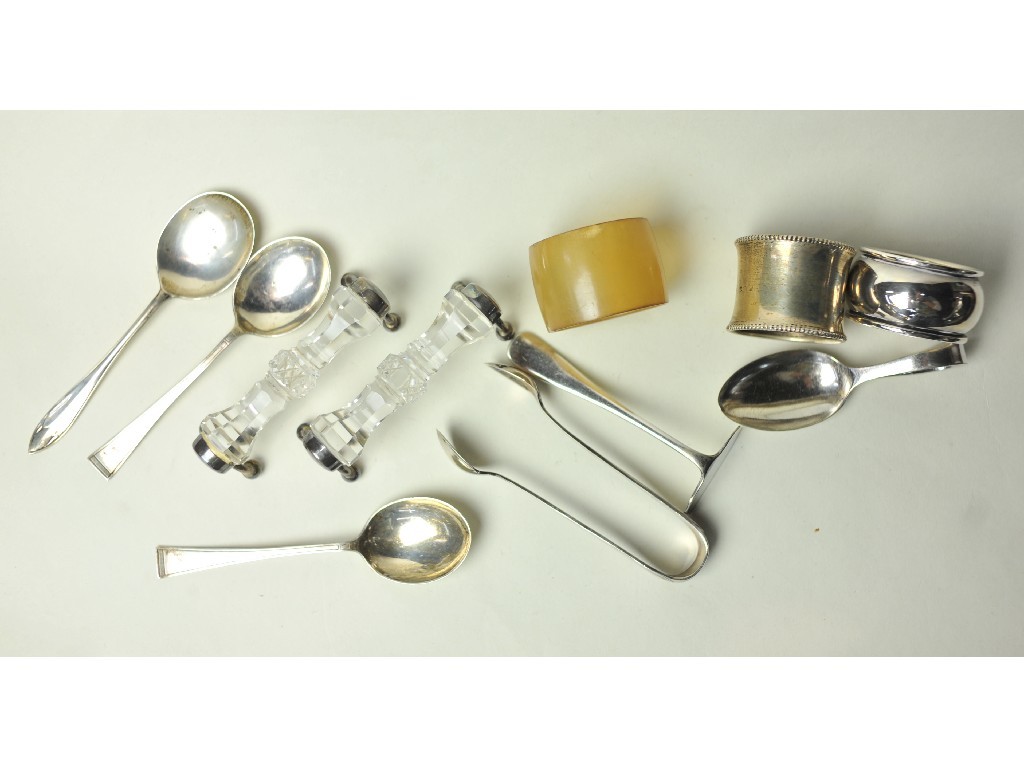 Appraisal: Lot comprising part silver spoon set silver christening set pair