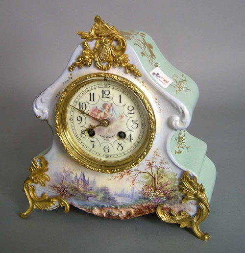 Appraisal: French porcelain mantle clock with ormolu mounts retailed by J