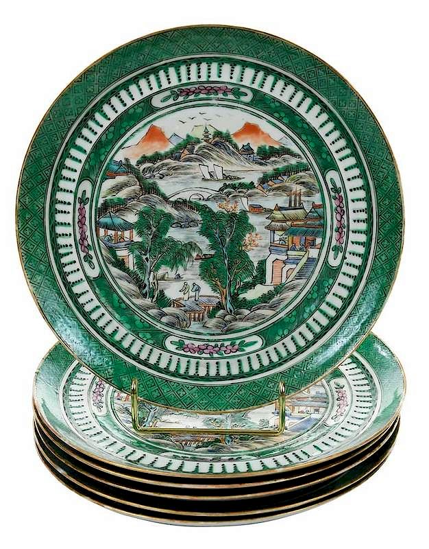 Appraisal: Six Chinese Export Famille Verte Plates th th century green