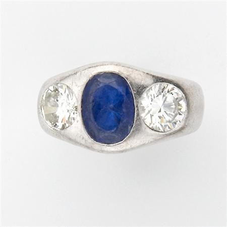 Appraisal: Platinum Sapphire and Diamond Gypsy Ring Estimate -