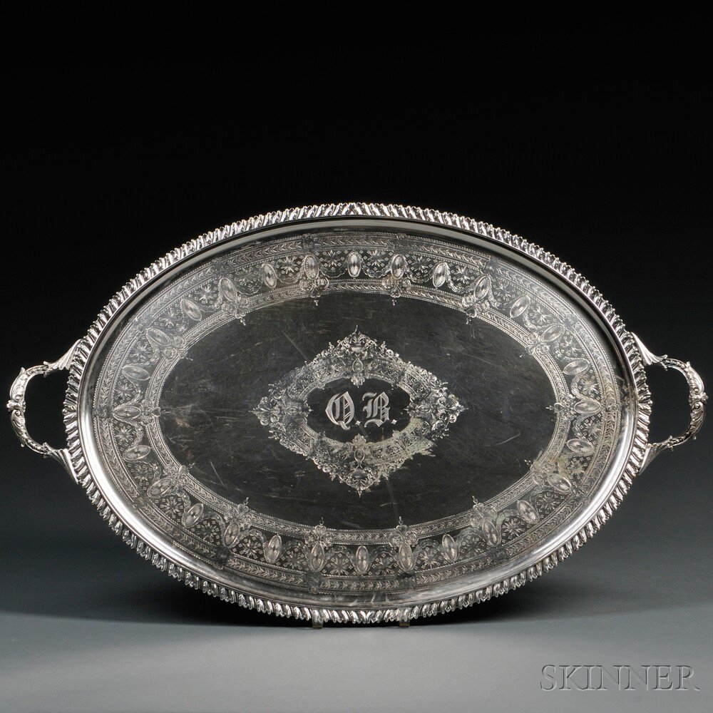 Appraisal: Silver-plated Presentation Tray Birmingham early to mid- th century James