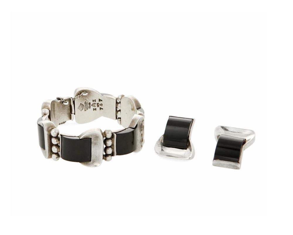 Appraisal: A set of Antonio Pineda silver and onyx jewelry Antonio