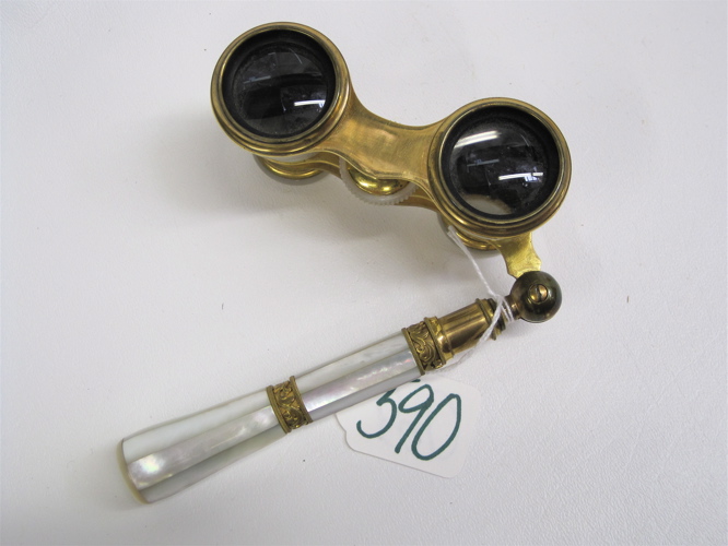 Appraisal: PAIR OF FRENCH MOTHER OF PEARL OPERA GLASSES polished brass