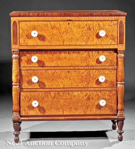 Appraisal: An American Classical Figured Maple and Cherrywood Chest of Drawers