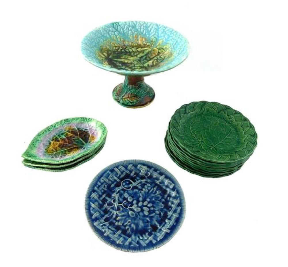 Appraisal: MAJOLICA Fifteen plates trays and compote mostly th C pieces