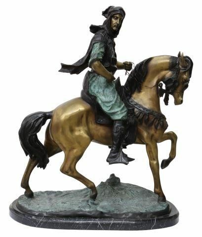 Appraisal: Large Orientalist patinated bronze sculpture Arab Rider on Horseback after