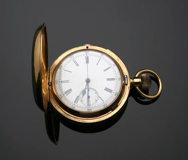 Appraisal: A hunting cased k gold repeating chronograph pocket watch lever