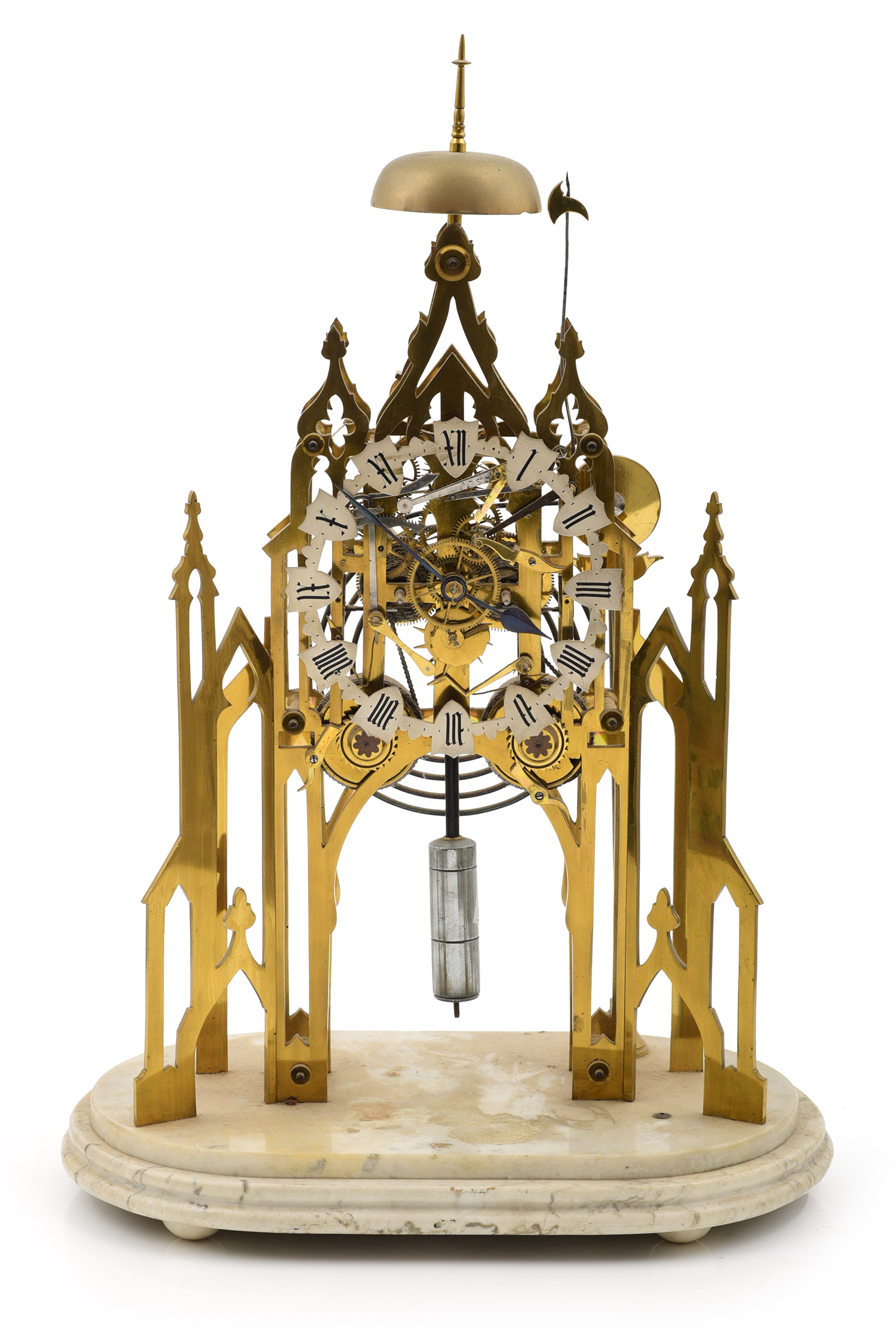 Appraisal: A VICTORIAN BRASS FRAMED SKELETON CLOCK CIRCA the Gothic style