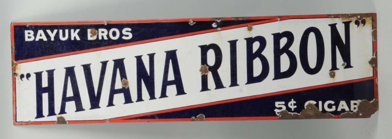 Appraisal: Early Porcelain Havana Ribbon Cigar Sign Moderate chipping and has