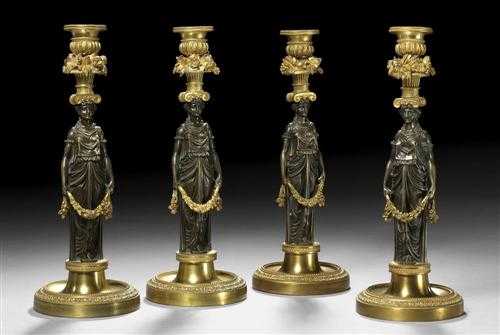 Appraisal: SET OF CANDLE HOLDERS A L'ANTIQUE Directoire Paris circa Gilt