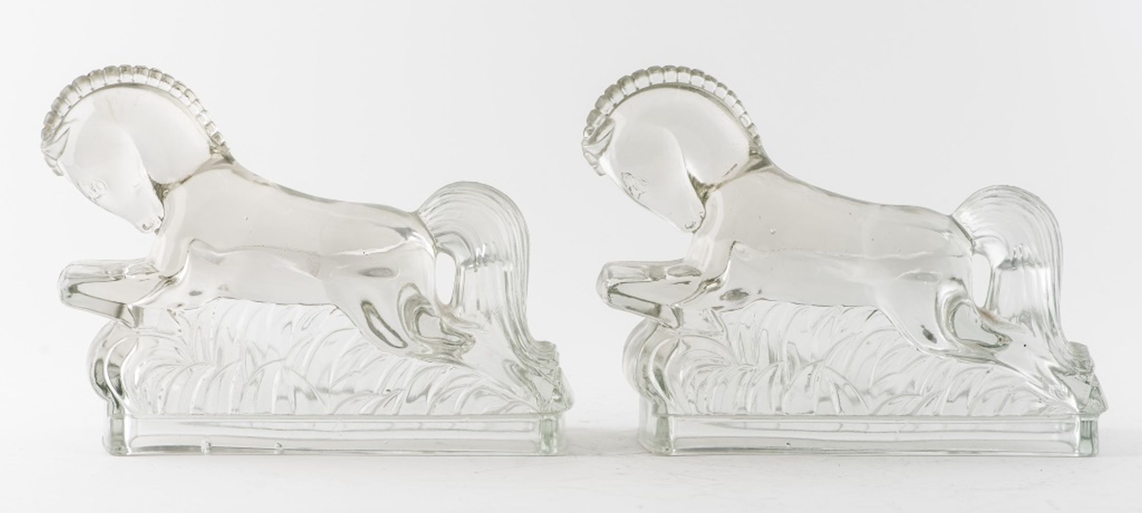 Appraisal: L E SMITH ATTR ART DECO CLEAR GLASS HORSES L