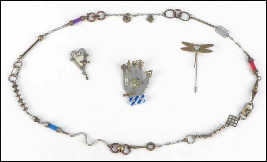 Appraisal: THOMAS MANN LINK NECKLACE Together with two Thomas Mann brooches