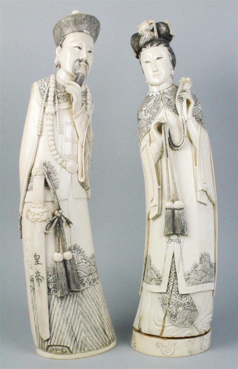 Appraisal: PAIR OF CHINESE EMPEROR AND EMPRESS FIGURES LATE TH EARLY