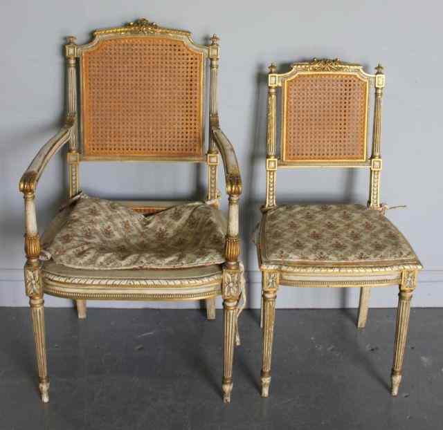 Appraisal: Louis XVI Style Chairs with Caned Backs Seats Paint and