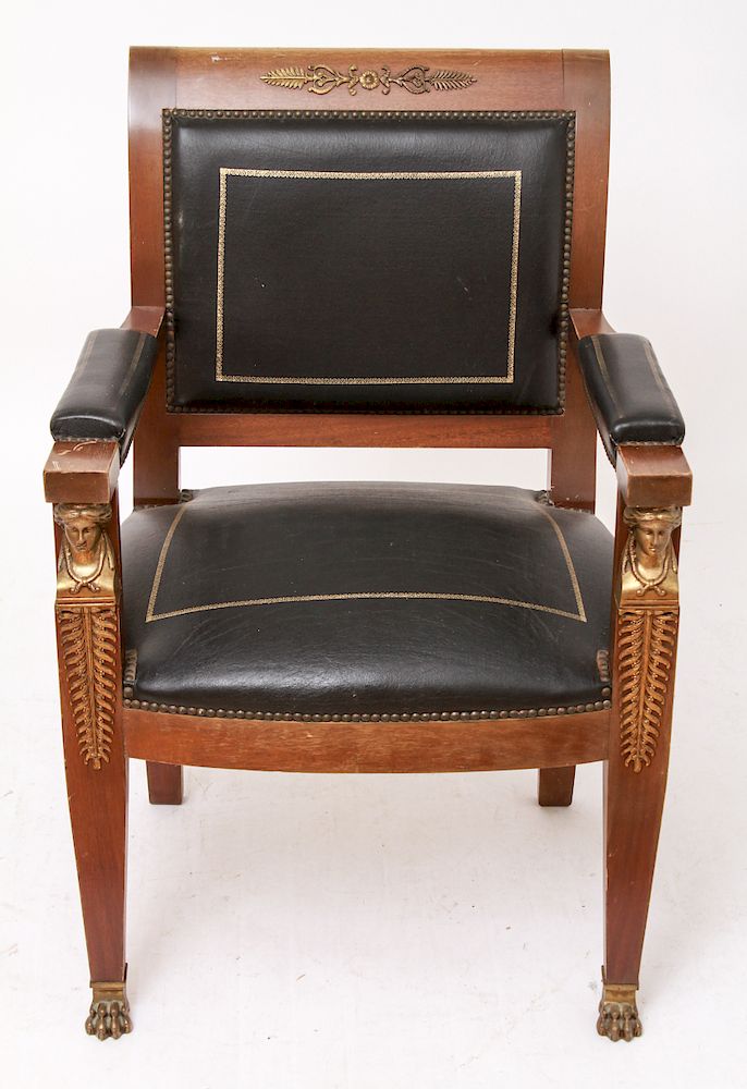 Appraisal: Empire Manner Armchair w Applied Metal Mounts Empire manner open