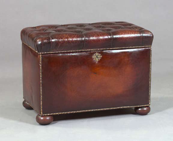 Appraisal: Victorian Mahogany and Leather-Upholstered Ottoman late th century the padded