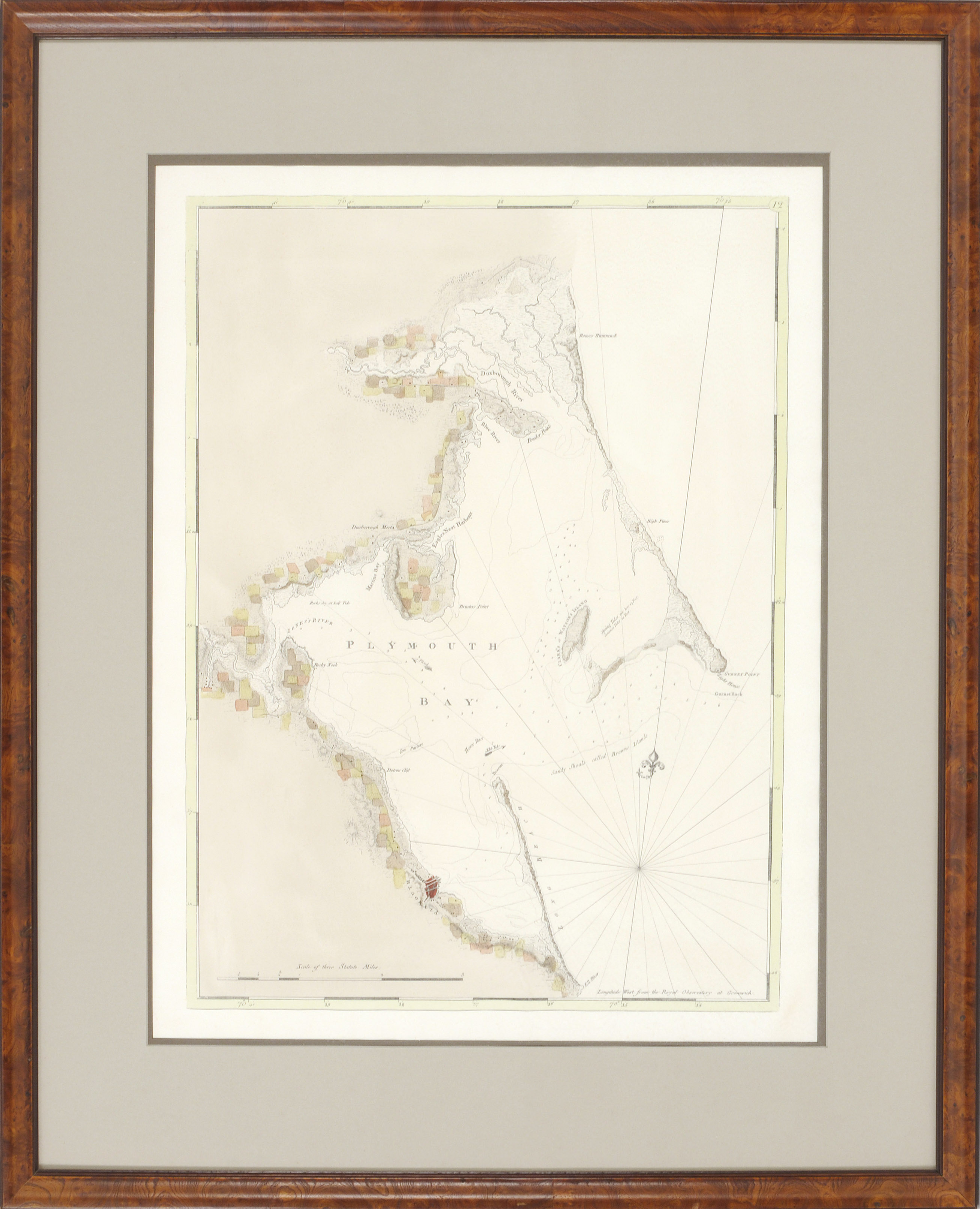 Appraisal: FRAMED MAP OF PLYMOUTH BAY MASSACHUSETTS th Century x sight