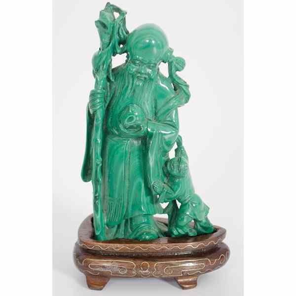 Appraisal: Chinese Carved Malachite Figure th century a malachite figure on