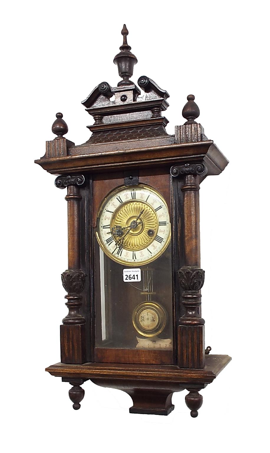 Appraisal: Small Vienna two train walnut and ebonised wall clock high