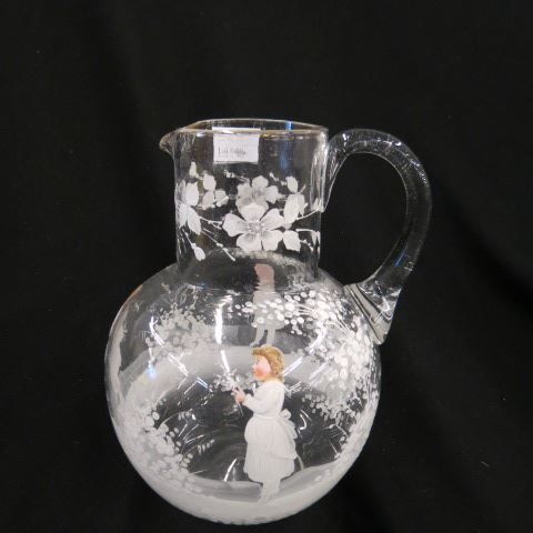 Appraisal: Mary Gregory Enameled Art Glass Pitcher a trio of girls