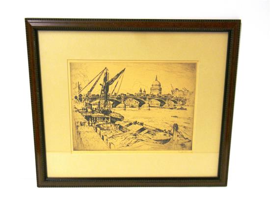 Appraisal: Anton Schutz German-American - original etching of London cityscape and