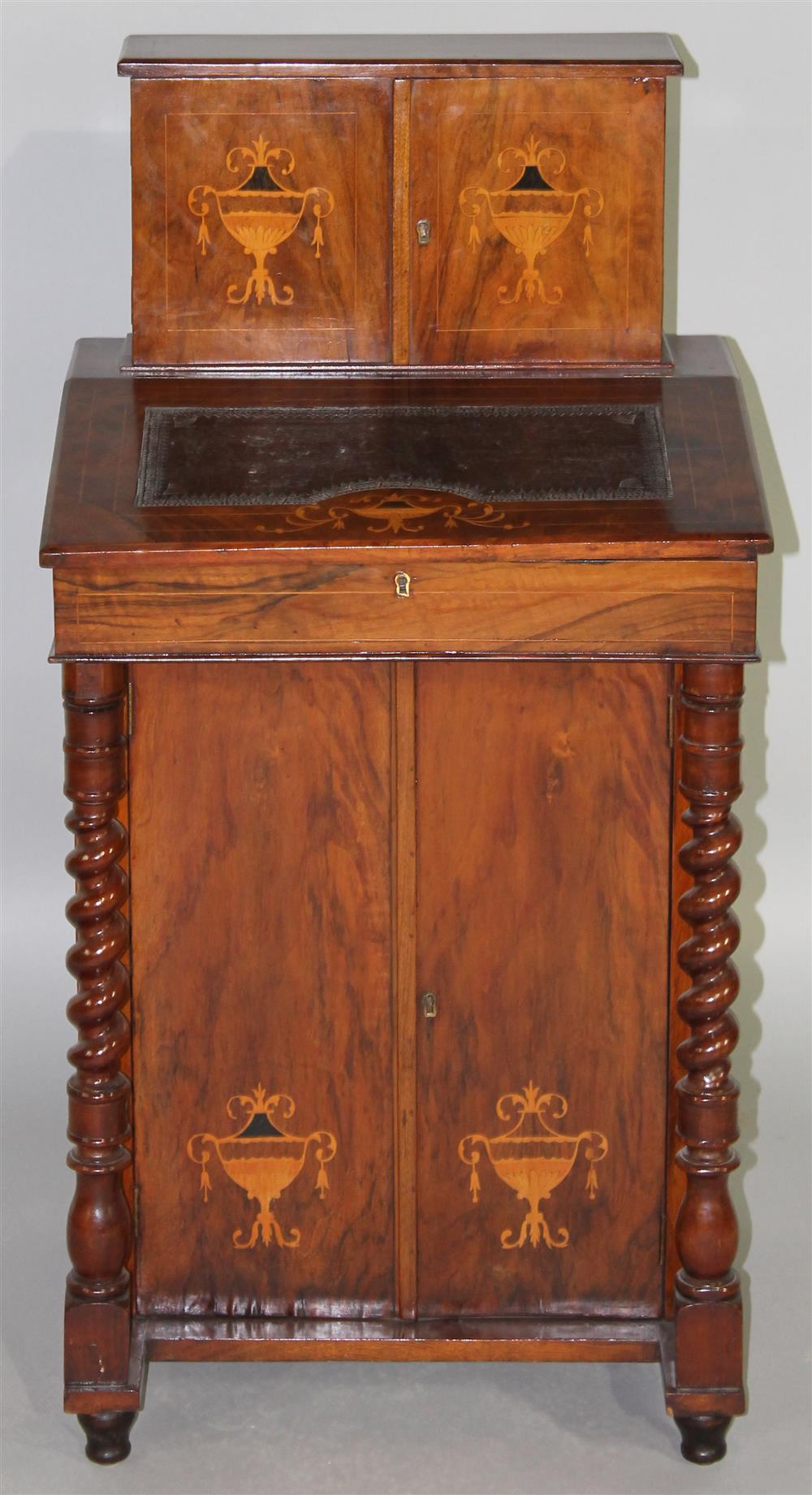 Appraisal: VICTORIAN SATIN AND EBONIZED MARQUETRY INLAID WALNUT DAVENPORT DESK having