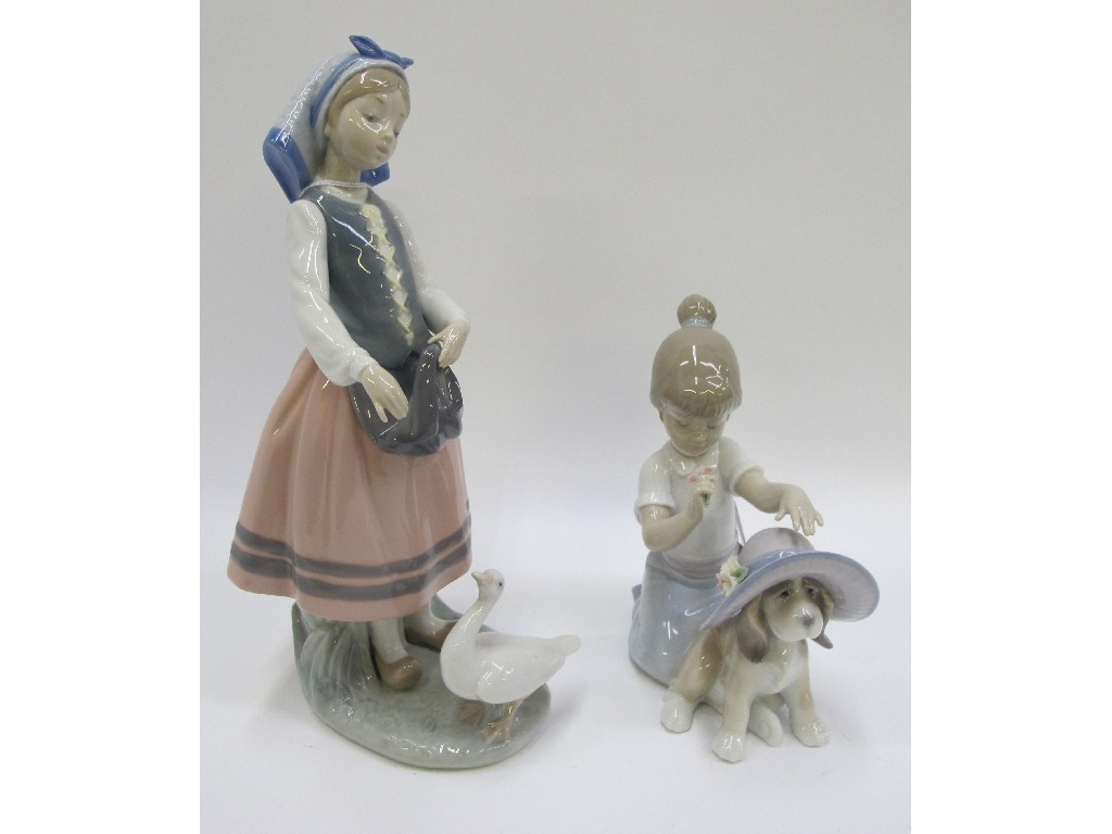 Appraisal: Two Lladro figures of girls one with a goose the