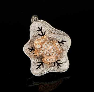 Appraisal: A Diamond Lily Pan and Frog Pendant k white and