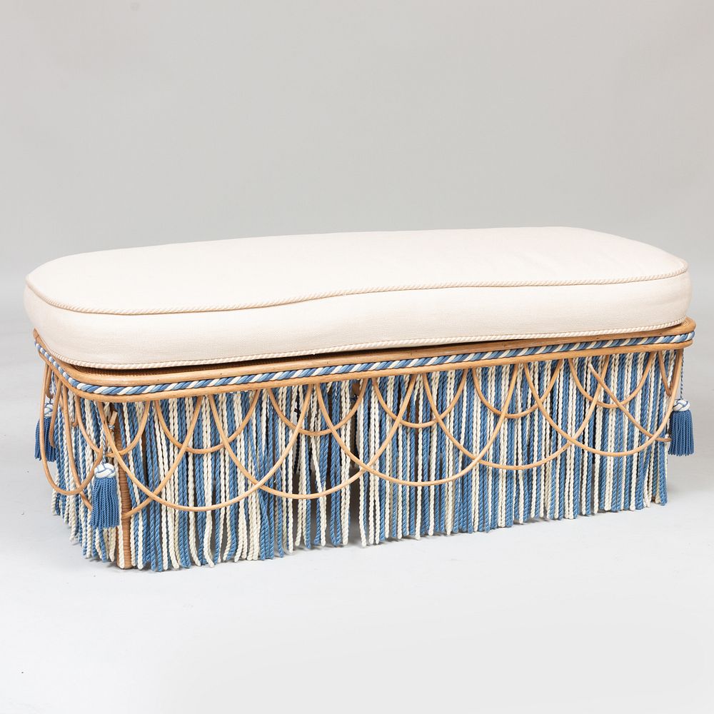 Appraisal: Modern Caned and Reed Upholstered Ottoman Designed by Toni Facella