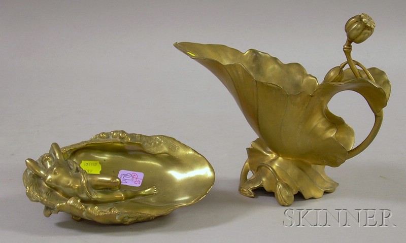 Appraisal: Two Art Nouveau Bronze Figural Decorative Items a gilt water